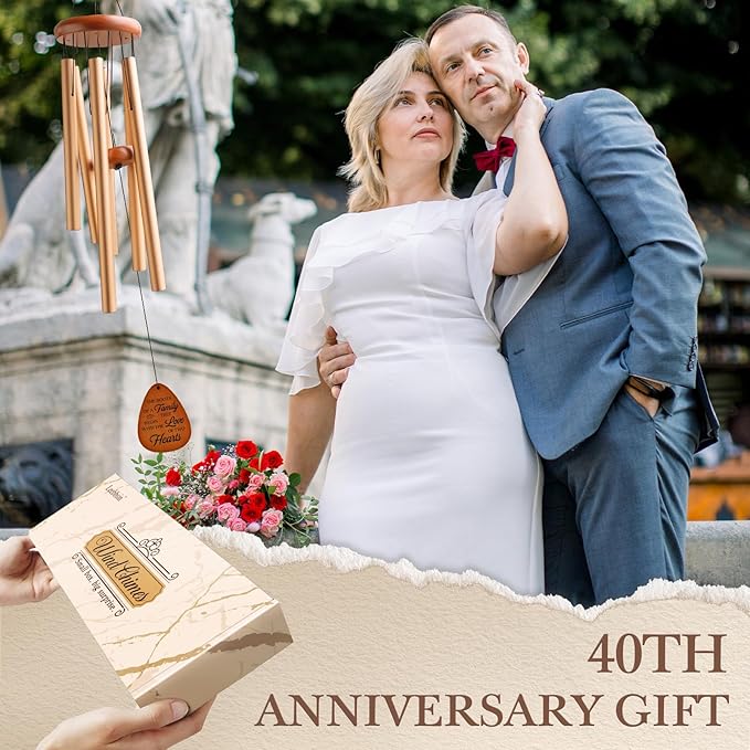40th Wedding Anniversary Wind Chime, Happy 40th Anniversary Romantic Gifts for Couple, Parents, Wife, Husband, Friends, Ruby Anniversary's Keepsake Gifts Ideas, Large-36''-Ruum Studio Home