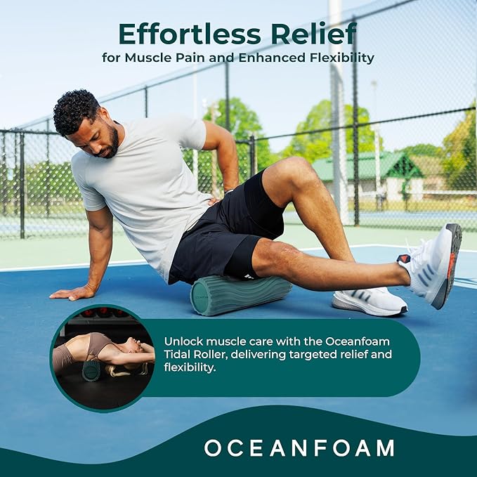 Oceanfoam Tidal Roller - Jade - Muscle Massage Foam Roller for Back Pain & Stretching - Firm and Ergonomic Wide Wave Textured - Yoga, Athletics, & Wellness - Full Size, 20" x 5"-Ruum Studio Home