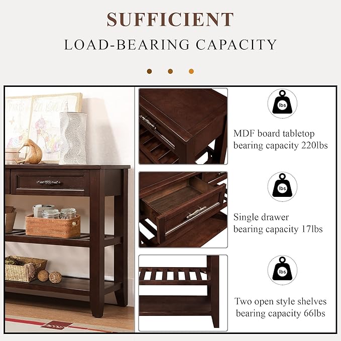 Solid Wood Console Table Sofa Tables with Drawers and Shelves Small Entryway Table for Living Room,Decorative,Foyer(42" Espresso)-Ruum Studio Home