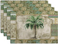 Tropical Palm Tree Placemats Set of 4 Summer Vintage Green Leaf Kitchen Table Mat 12x18 Inch Hawaii Beach Jungle Plant Tree Heat Resistant Washable Linen Place Mats for Dining Tables-Ruum Studio Home