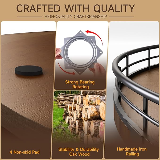 Farmhouse Oak 24" Lazy Susan Turntable Organizer for Cabinet, Round Wooden Lazy Susan Organization and Storage for Dining Table, Pantry, Kitchen, Countertop, Cupboard,Home Decor, Walnut-Ruum Studio Home
