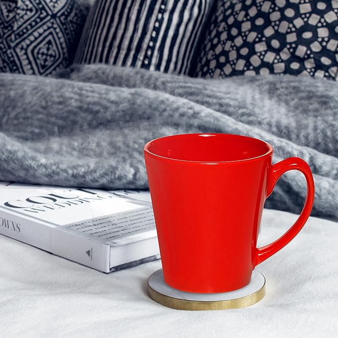 DISCOUNT PROMOS Glossy Ceramic Latte Coffee Mug 12 oz. Set of 10, Bulk Pack - Perfect for Tea, Espresso, Cappuccino, Hot Cocoa - Red-Ruum Studio Home