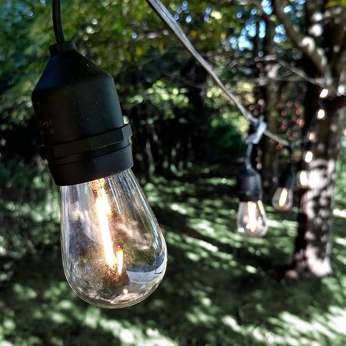 Hometown Evolution, Inc. 24 Foot E26 LED Outdoor Commercial String Lights with 12 Suspended Sockets and S14 LED Filament 1 Watt Bulbs-Ruum Studio Home