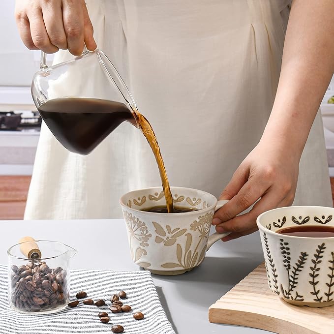 Ceramic Coffee Mug, 12 oz Novelty Unique Teacup with Large Handle, Stoneware Cup for Tea Mocha Latte Cappuccino Espresso (Grass)-Ruum Studio Home