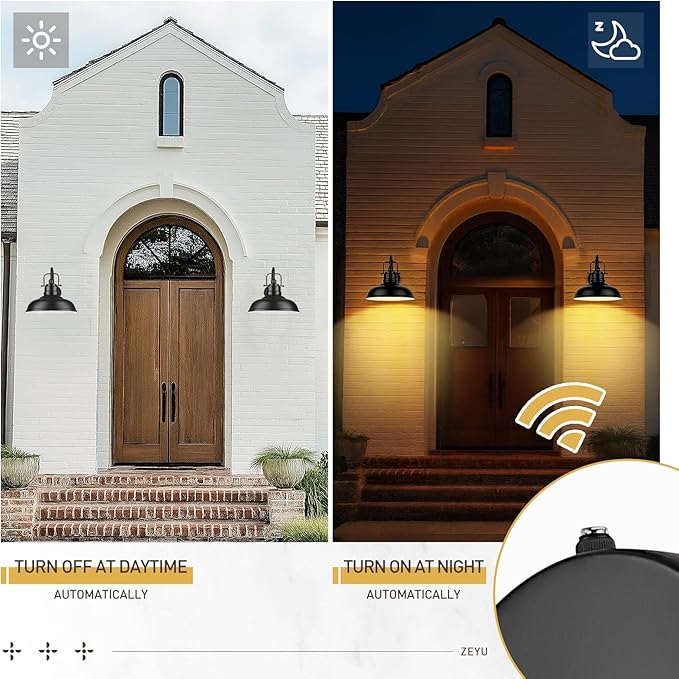 zeyu 2 Pack Dusk to Dawn Outdoor Wall Sconce, Gooseneck Barn Light Fixtures for Front Porch, Exterior Wall Mount Light in Matte Black Finish, 016-1BL-PC-2 BK-Ruum Studio Home
