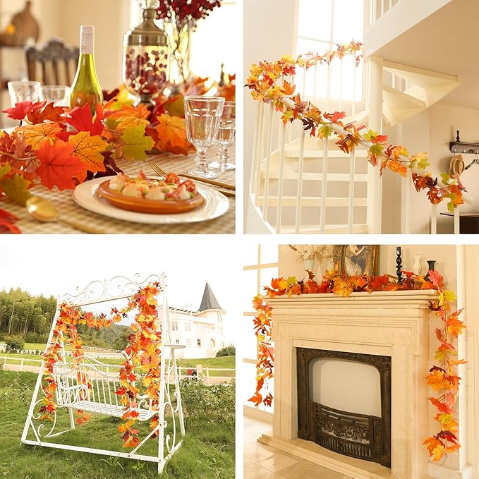 Joyhalo 2 Pack Fall Leaves Garland for Mantle, Autumn Leaf Garland Indoor Outdoor Fall Decor, Hanging Maple Leaves for Mantle, Door Frame, Fireplace and Thanksgiving Decor-Ruum Studio Home