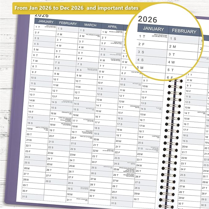 Appointment Book/Planner 2026 - Weekly Appointment Book 2026, January 2026 - December 2026, 8.26"x 11.4", Daily/Hourly Planner with Tabs, 15 Minutes, Wirebound - Purple-Ruum Studio Home