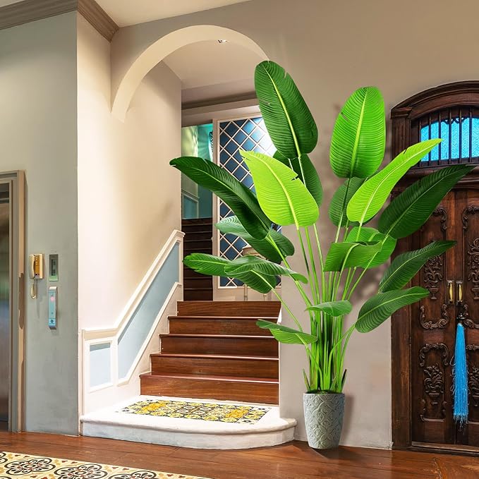 7.2ft Artificial Silk Bird of Paradise Palm Tree (85in) with 17 Trunks Faux Tree and Plastic Nursery Pot, Fake Plant for Office House Farmhouse Living Room Home Decor (Indoor/Outdoor)-Ruum Studio Home