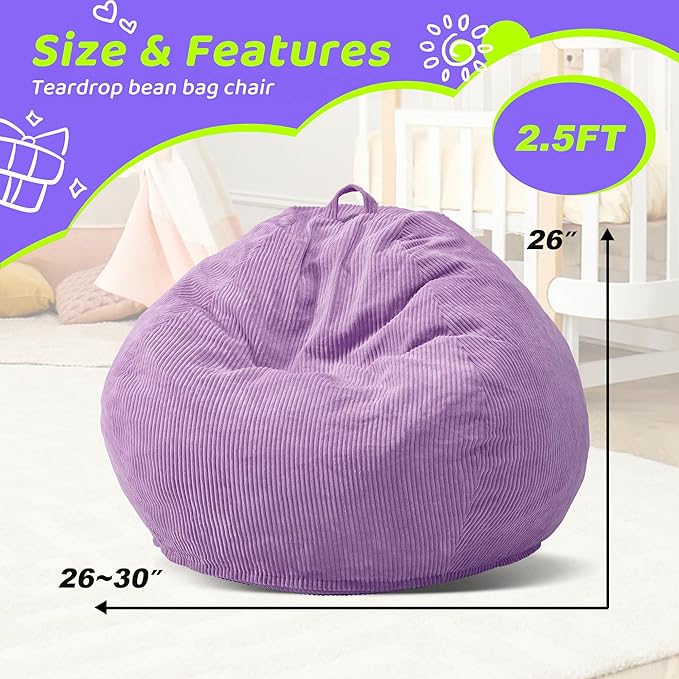 Bean Bag Chairs Teardrop Bean Bag Chair Beanbag Chair with Memory Foam Filled Machine Washable Cover for Living Room, Bedroom (Small,Purple)-Ruum Studio Home