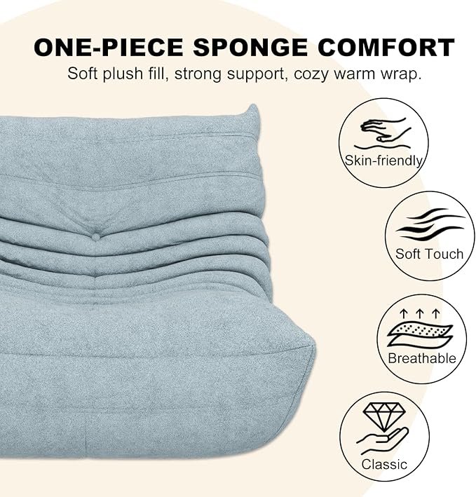 Bean Bag Chair for Adults, Bean Bag Sofa - Adult Size with Soft Waterproof Fabric for Living Room, Apartments, Reading Corner, Gaming, and Movie Venue (Mist Blue)-Ruum Studio Home