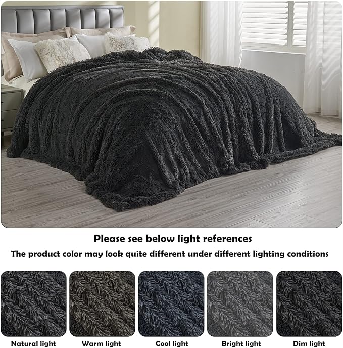 GONAAP Fuzzy Faux Fur Throw Blanket Twin Size Dark Grey Super Soft Cozy Plush Fuzzy Shaggy Blanket for Couch Sofa Bed (Dark Grey, Twin(60"x80"))-Ruum Studio Home
