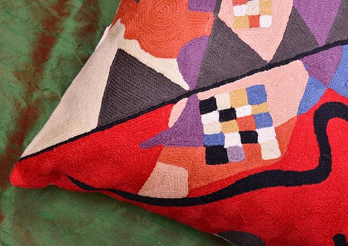 Kandinsky Modern Couch Pillow Cover - Red Flow | Abstract Pillows | Mid Century Chair Cushions | Handmade Wool Size 18x18-Ruum Studio Home