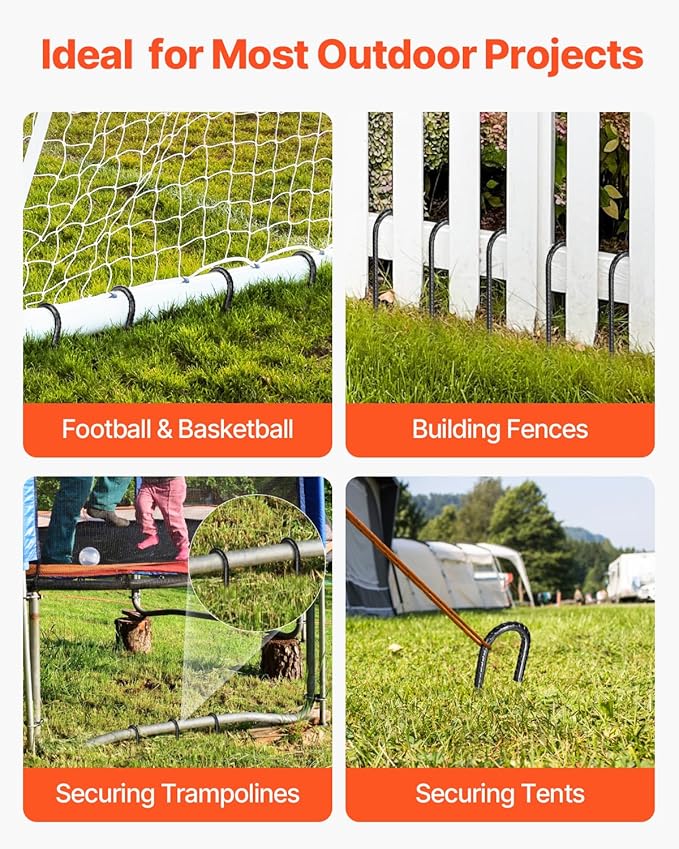 VEVOR Rebar Stakes, 12-Inch, Heavy-Duty 0.4 in Diameter J Hook, Galvanized Steel Ground Anchors with Chisel Point End & Rust-Resistant Coating, for Gardening Support, Fence, Camping Tents (16-Pack)-Ruum Studio Home