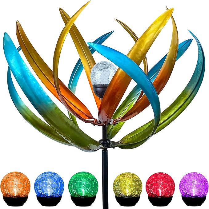 82" Vibrant Multicolor Solar Tulip Large Wind Spinner - Outdoor Garden Decor with Auto-Illuminated Glass Orb for Patio, Lawn & Yard Decoration-Ruum Studio Home