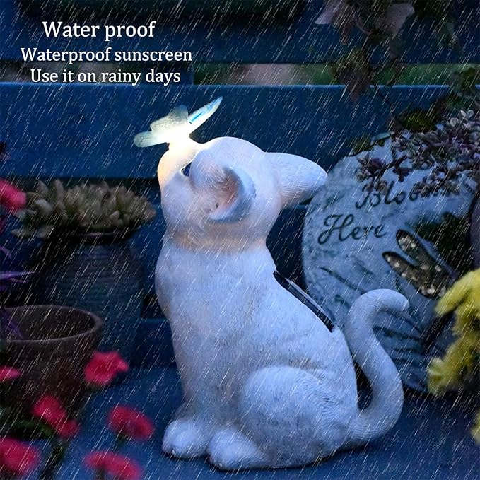 Cat Garden Figurines Outdoor Decor Solar Statue with LED Lights for Patio Lawn Yard Art Decoration Housewarming Garden Gift-Ruum Studio Home