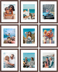 Vittanly 11x14 Picture Frames Set of 9, Shatter Resistant Plexiglass, Display 8x10 Pictures with Mat or 11x14 without Mat, Photo Frames for Wall or Tabletop, Engineered Wood, Walnut-Ruum Studio Home