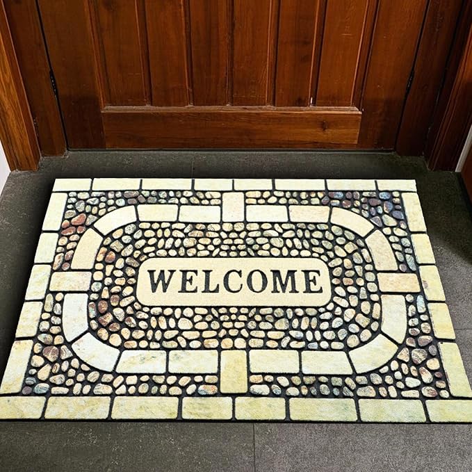Door Mat Welcome Mat, Heavy Duty Door Mat 23.6 x 35.4 Inch Front Door Mat Rug Doormat for Outdoor Entrance Home Non-Slip Rubber Rug for Front Door, Outside, Entryway, Patio (Yellow Welcome)-Ruum Studio Home