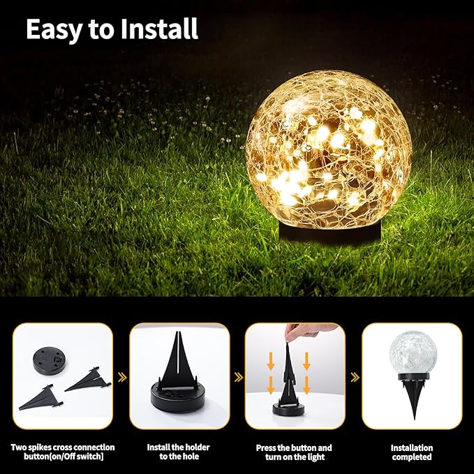 Solar Globe Lights Outdoor Waterproof-Solar Balls for Garden-Cracked Glass Ball Outdoor-Solar Orbs for Outside-Outdoor Decorations for Patio and Yard Lawn Backyard Decor-Ruum Studio Home