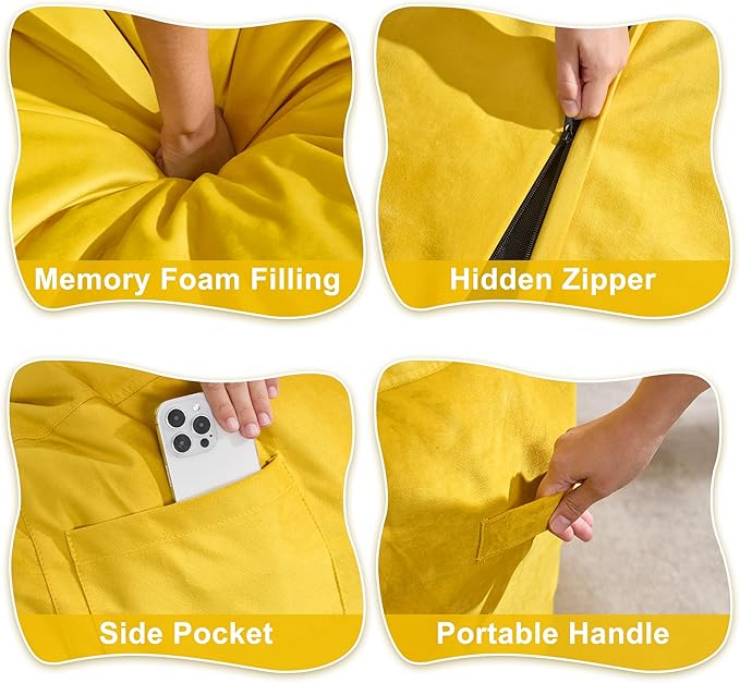Hobestluk 3FT Bean Bag Chair Giant Bean Bag Chairs for Adults Large Bean Chairs with Removable Cover, Beanbag Chair with Filler, Adult Bean Bag Chairs for Living Room, Bedroom-Ruum Studio Home