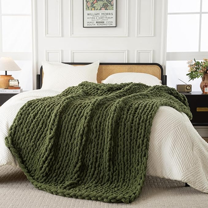 Ultra Soft Chunky Knit Blanket Throw -50x70 Hand Knitted Warm Chenille Throw Blanket, Home Decor Soft Thick Yarn Cable Knit Blanket Breathable Fleece Banket Christmas for Couch Bed Sofa Best GIF-Ruum Studio Home