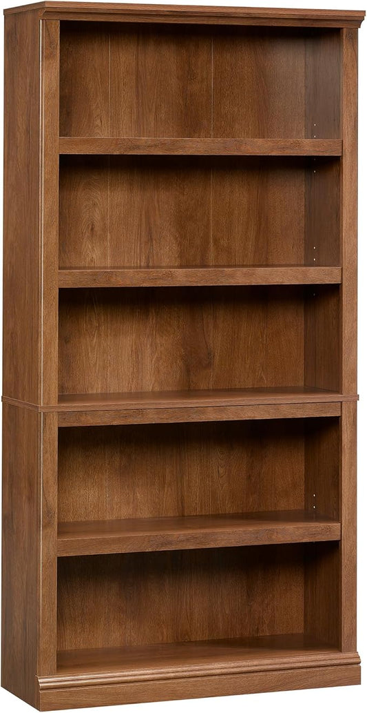 Sauder Miscellaneous Storage 5 Split Bookcase/Book Shelf, L: 35.28" x W: 13.23" x H: 69.76", Oiled Oak finish-Ruum Studio Home