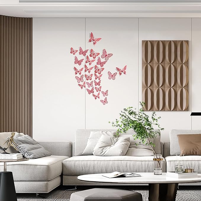 SAOROPEB 3D Butterfly Wall Decor - 48 Pcs, 4 Styles, 3 Sizes - Removable Stickers (Blood Red) for Birthday & Party Celebrations-Ruum Studio Home