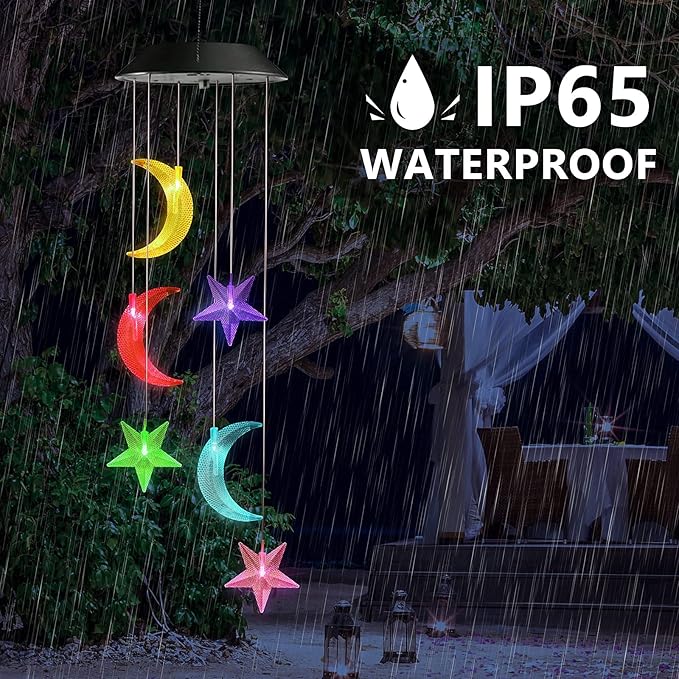 Toodour Solar Wind Chimes, Color Changing Wind Chimes Moon and Star, LED Decorative Mobile, Gift for Mom Grandma, Waterproof Outdoor Moon Star Light for Garden, Patio, Yard, Window Outdoor Decor-Ruum Studio Home