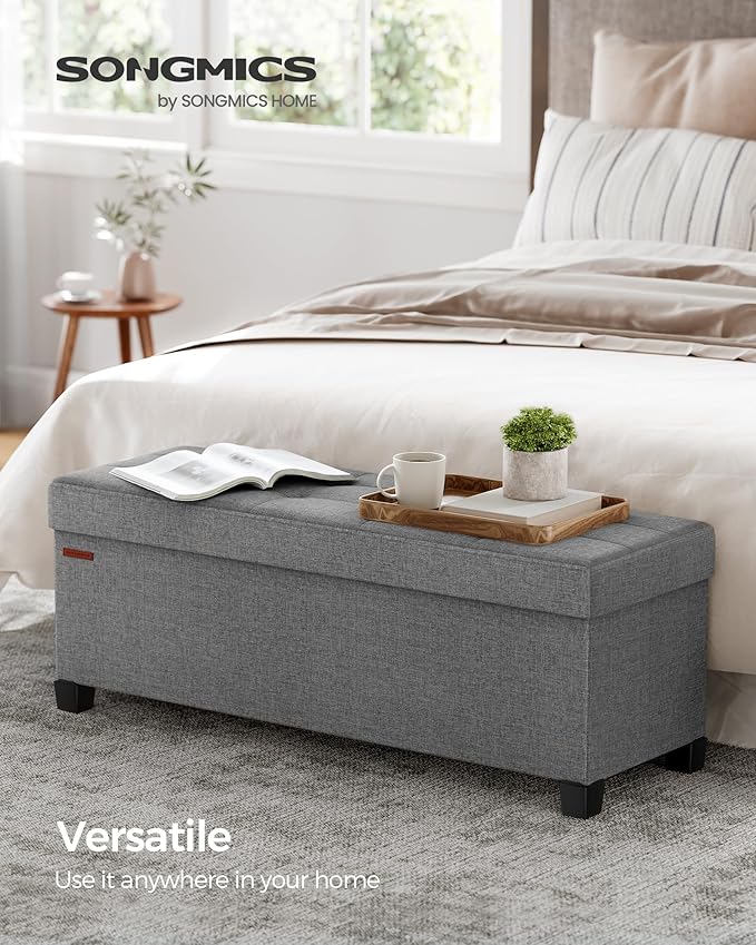SONGMICS Storage Ottoman Bench, Foldable Foot Rest with Legs, 15 x 43 x 15.7 Inches, End of Bed Bench, Storage Chest, Load up to 660 lb, for Living Room, Bedroom, Entryway, Dove Gray ULSF018G02-Ruum Studio Home