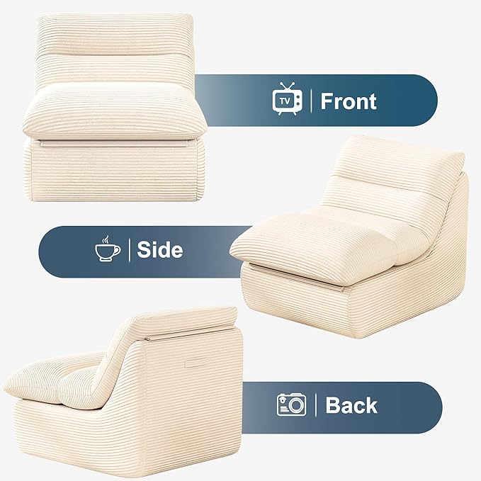 Misolant Bean Bag Chairs，Big Corduroy Fabric Sofa Bean Bag Chair for Adults and Teens with High-Resilience Sponge, Non-Slip Base Floor Lounge Sofa for Home, Living Room, Bedroom, Gaming Beige White-Ruum Studio Home