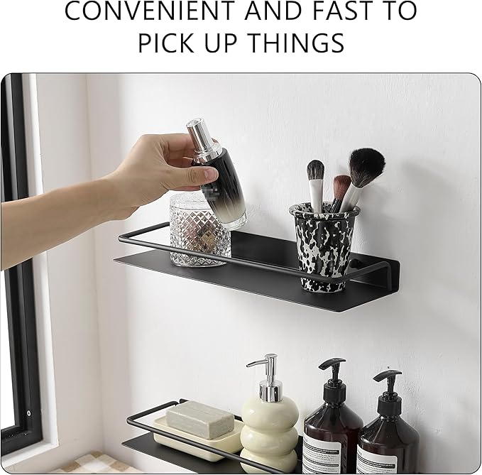 JOOM Metal Wall Floating Shelf - Metal Wall Shelf, Black Floating Shelf, Small Bathroom Shelf, (Black, 16Inch)-Ruum Studio Home