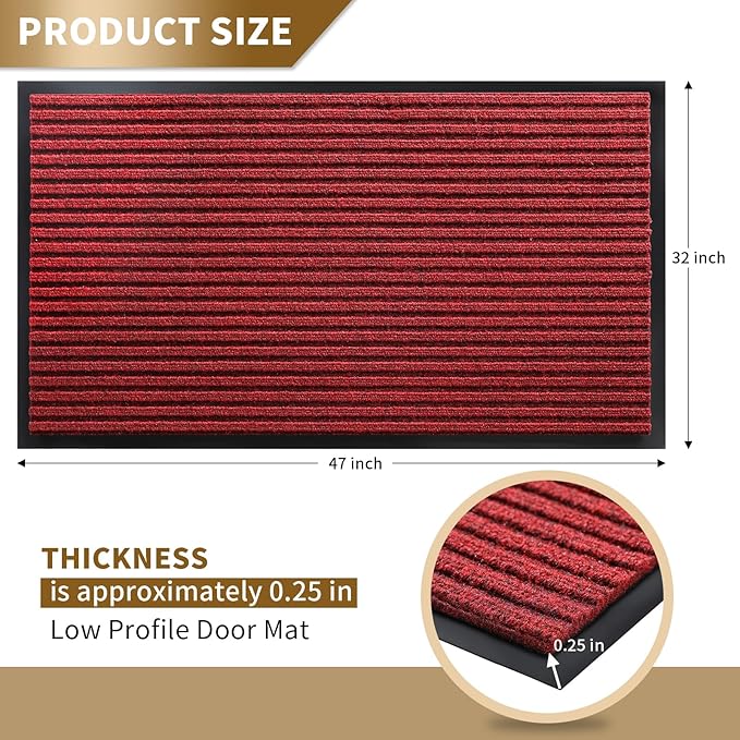 Yimobra Front Door Mat Outdoor Indoor Entrance, 100% Waterproof All-Season All Weather Doormat, Welcome Matt Outside Entry, Non Slip, Low Profile, Heavy Duty Patio Porch Floor Mats,47 x 32,Black Red-Ruum Studio Home