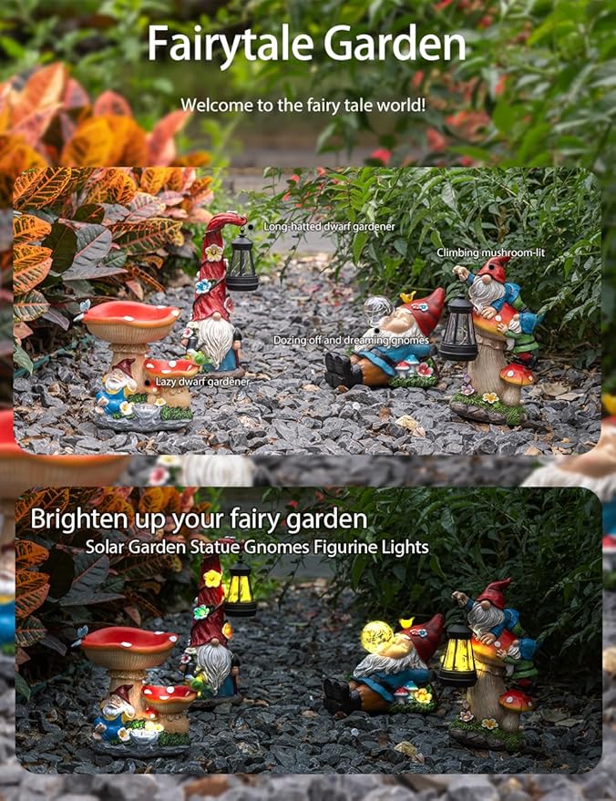 TIJNN Garden gnome Statue with Solar Lights. Funny Garden gnome Decorations for Your Yard, Outdoor Patio, Lawn, Gardens, Balcony or Home. Great Gift idea for Women and mums for Mother's Day.-Ruum Studio Home