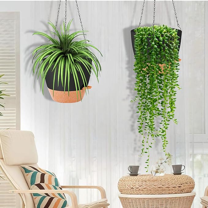 GARDIFE Hanging Planter, 10 inch Hanging planters for Indoor. Outdoor Plants, Self Watering Plant Pot, 2 Pack Large self Watering Hanging Planter, Black-Ruum Studio Home