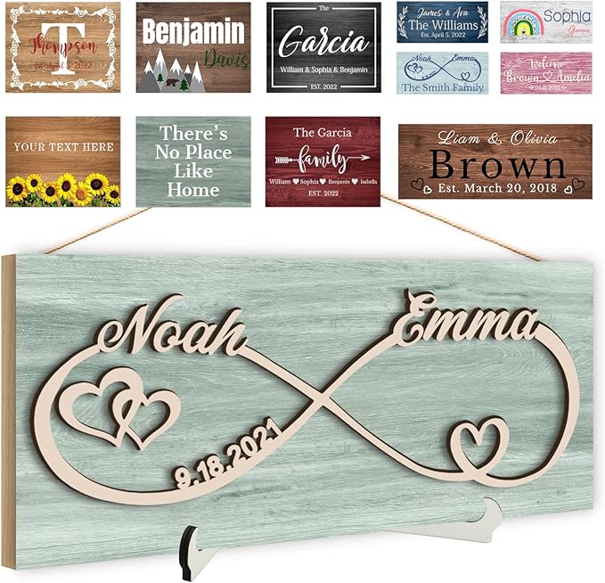 Custom Wood Sign Prsonalized Text Business 3D Home Decor, Personalized Rustic Plaque Board Hanging Wooden Name Sign for Wall Art, Customized Signs Plank Decoration Gifts for Wedding Family Farmhouse Kitchen, Rectangle-Ruum Studio Home