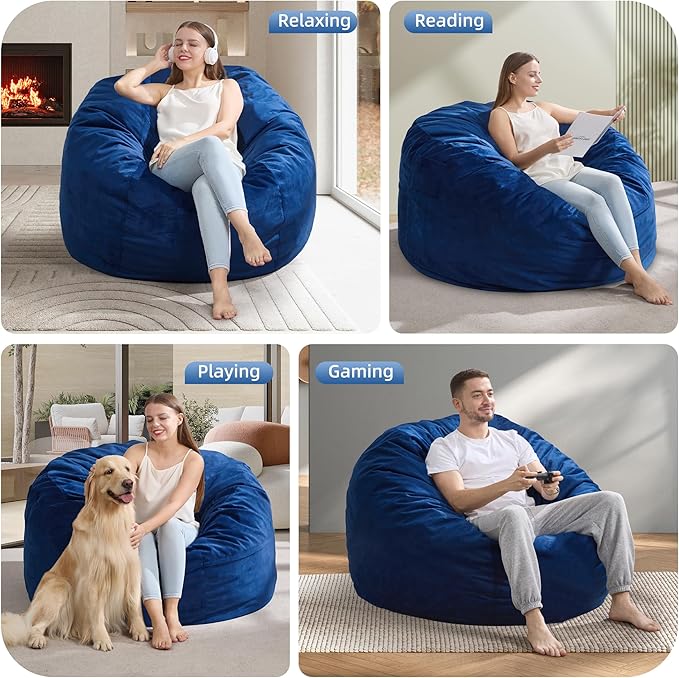 Hobestluk 4FT Bean Bag Chair Giant Bean Bag Chairs for Adults Large Bean Chairs with Removable Cover, Beanbag Chair with Filler, Adult Bean Bag Chairs for Living Room, Bedroom-Ruum Studio Home
