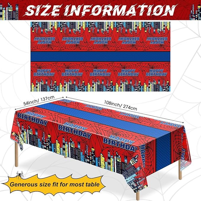 Oudain 3 Pcs Spider Tablecloth 108 x 54 in Red and Blue Plastic Disposable Table Covers City Web Theme Birthday Party Decorations Large Table Cloths for Party Indoor Outdoor (Birthday)-Ruum Studio Home