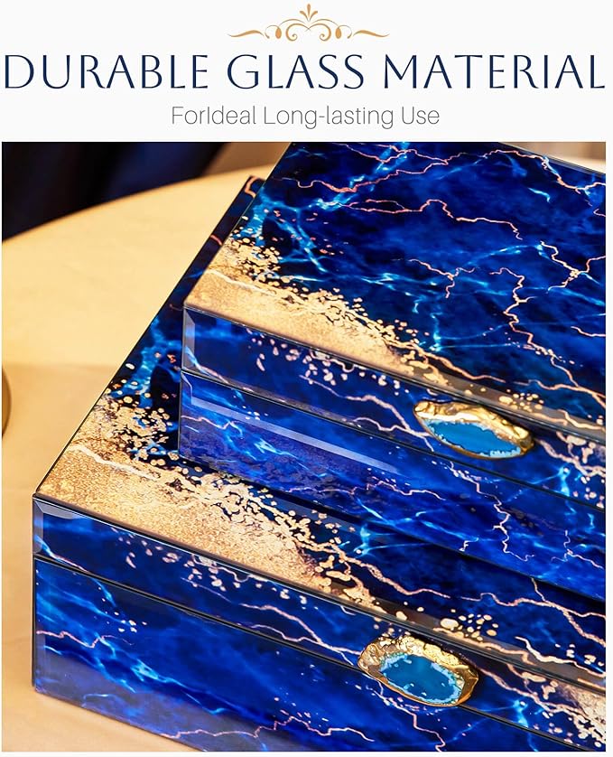 Homde Glass Decorative Storage Box: Set of 2 Boxes for Home Decor - Large Organizer with Lids for Decorations-Ruum Studio Home