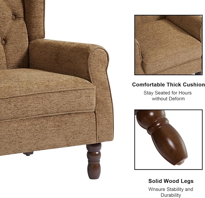 Accent Chair, Upholstered Armchair with Button Tufted High Back & Solid Wood Legs, Comfy Wingback Reading Single Sofa Chair for Small Spaces, Living Room, Bedroom (Brown, Set of 1)-Ruum Studio Home