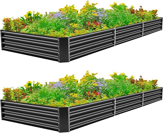 Land Guard 12×4×1ft Galvanized Raised Garden Bed Kit for Vegetables 2 Pack, Galvanized Super Large Metal Planter Raised Garden Boxes Outdoor (Gray)-Ruum Studio Home