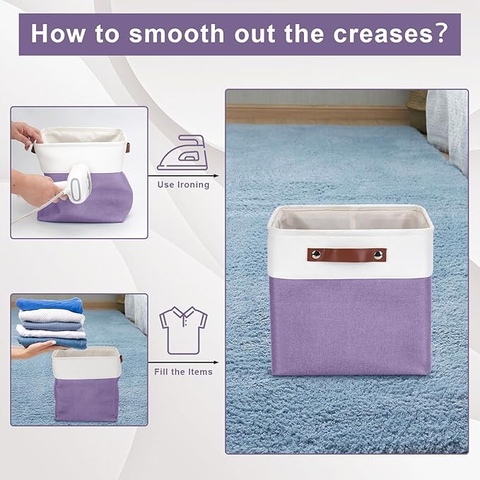Collapsible Fabric Storage Cubes 11x11 Cube Storage Bins, 4 Pack Closet Baskets Box with Handles for Organizing, Shelf, Toys, Clothes, Home, Office, Nursery (Purple&White)-Ruum Studio Home