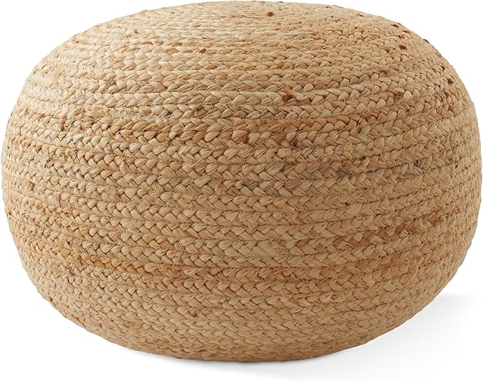 Casafield Hand-Braided Jute Pouf Ottoman Footrest, 19" Round x 10-1/2" High, Natural Woven Boho Floor Cushion, Home Decor for Living Room, Bedroom, Apartment-Ruum Studio Home