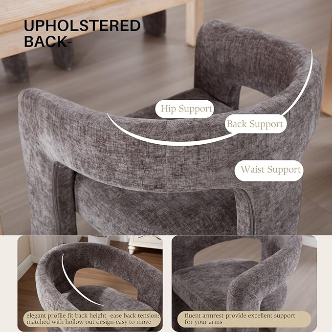 Charcoal Grey Chenille Dining Chairs Set of 2, Modern Barrel Dining Room Chairs Upholstered Accent Chair with Arms and Round Back for Living Room Kitchen Armchair No Assembly Needed-Ruum Studio Home