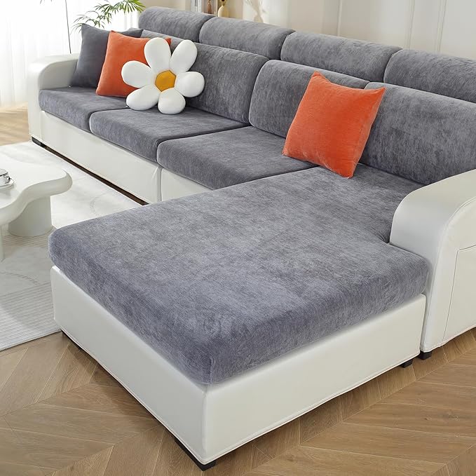 Sectional Couch Covers for L Shaped Sectional Sofa (Left or Right Facing) – Softer Chenille Sofa Covers Washable, Non-Slip Stretch Chaise Slipcover (Only 1 Piece, Dark Grey)-Ruum Studio Home