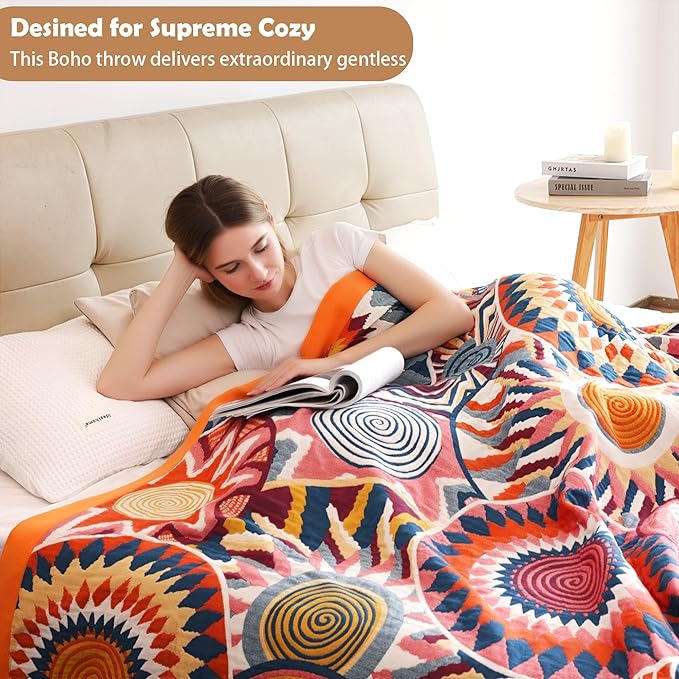 Boho Throw Blanket, 100% Organic Muslin Cotton Breathable Ultra Soft Bed Quilt Throw - All Season Floral Bird Butterfly Farmhouse Decor Blanket for Sofa Couch Chair and Gift. 80" x 90"-Ruum Studio Home
