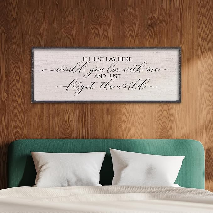 LuZhiQiang If I Lay Here Would You Lie With Me Sign Wall Decor 40"×15" Wood Framed Master Bedroom Above Over Bed Inspirational Wall Art (Black)-Ruum Studio Home