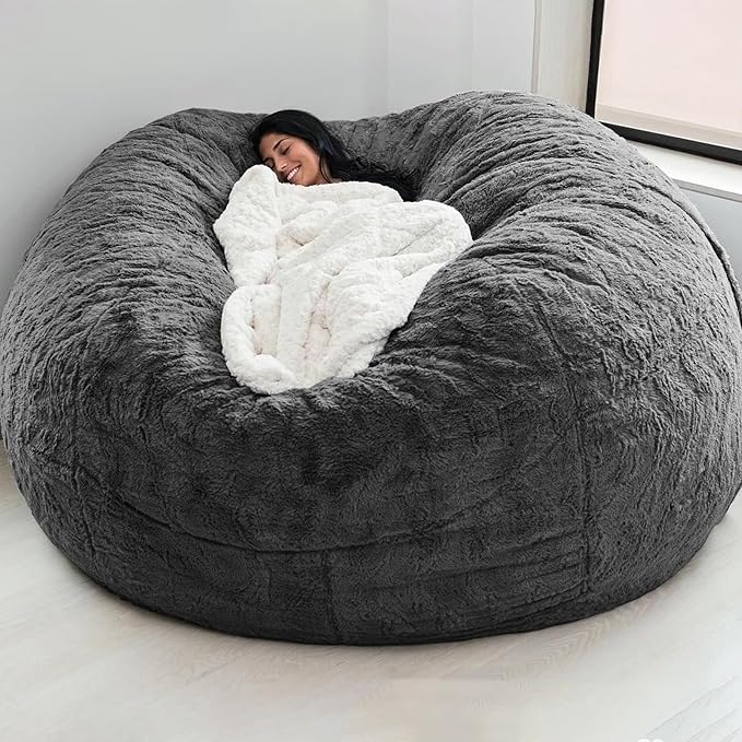 Big Huge Giant Bean Bag Chair for Adults, (No Filler) Bean Bag Chairs in Multiple Sizes and Colors Giant Foam-Filling Required- Machine Washable Covers, Double Stitched Seams (Dark Gray,6FT)-Ruum Studio Home
