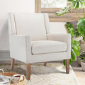 COLAMY Modern Wingback Living Room Chair, Upholstered Fabric Accent Armchair, Single Sofa Chair with Lounge Seat and Wood Legs for Office/Bedroom/Reading Spaces, Beige-Ruum Studio Home