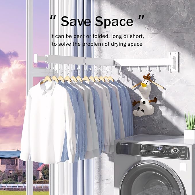 Clothes Drying Rack Wall Mounted,Drying Rack Clothing,Laundry Drying Rack Wall Mount,Collapsible Drying Racks for Laundry,Retractable,Foldable,Clothes Hanger Rack,Clothes Dryer Rack,White Color-Ruum Studio Home