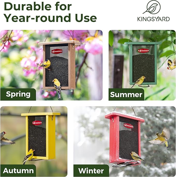 Kingsyard Metal Mesh Bird Feeder for Outdoors Hanging, Finch Feeder for Nyjer/Thistle, Sliding Mesh & Built-in Perch, Recycled Plastic, Yellow-Ruum Studio Home