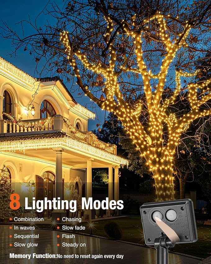 3 Pack Solar Fairy Lights for Outside Waterproof, Total 147FT 450 LED Solar String Lights Outdoor 8 Modes Solar Twinkle Lights for Garden Yard Christmas Tree Wedding Party Decor, Warm White-Ruum Studio Home